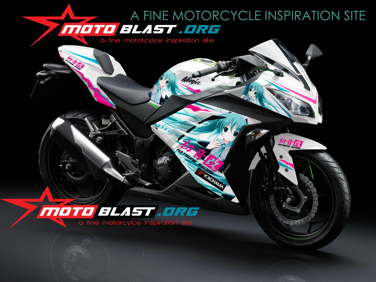 Modif Striping Kawasaki Ninja 250r FI White Hatsune Miku2 MOTOBLAST