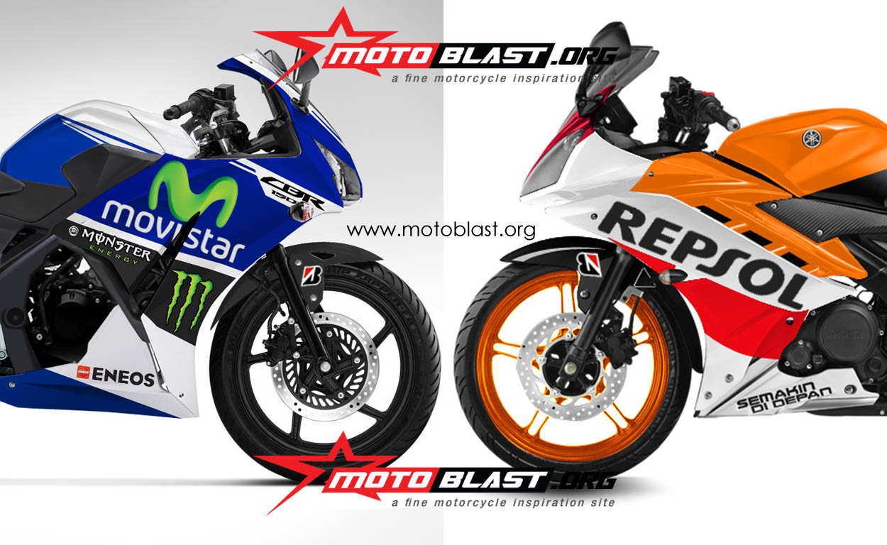 Yamaha R15 Dan Honda New CBR150R Indonesia Pada Tukar Baju Livery Motogp Ala Motoblast MOTOBLAST