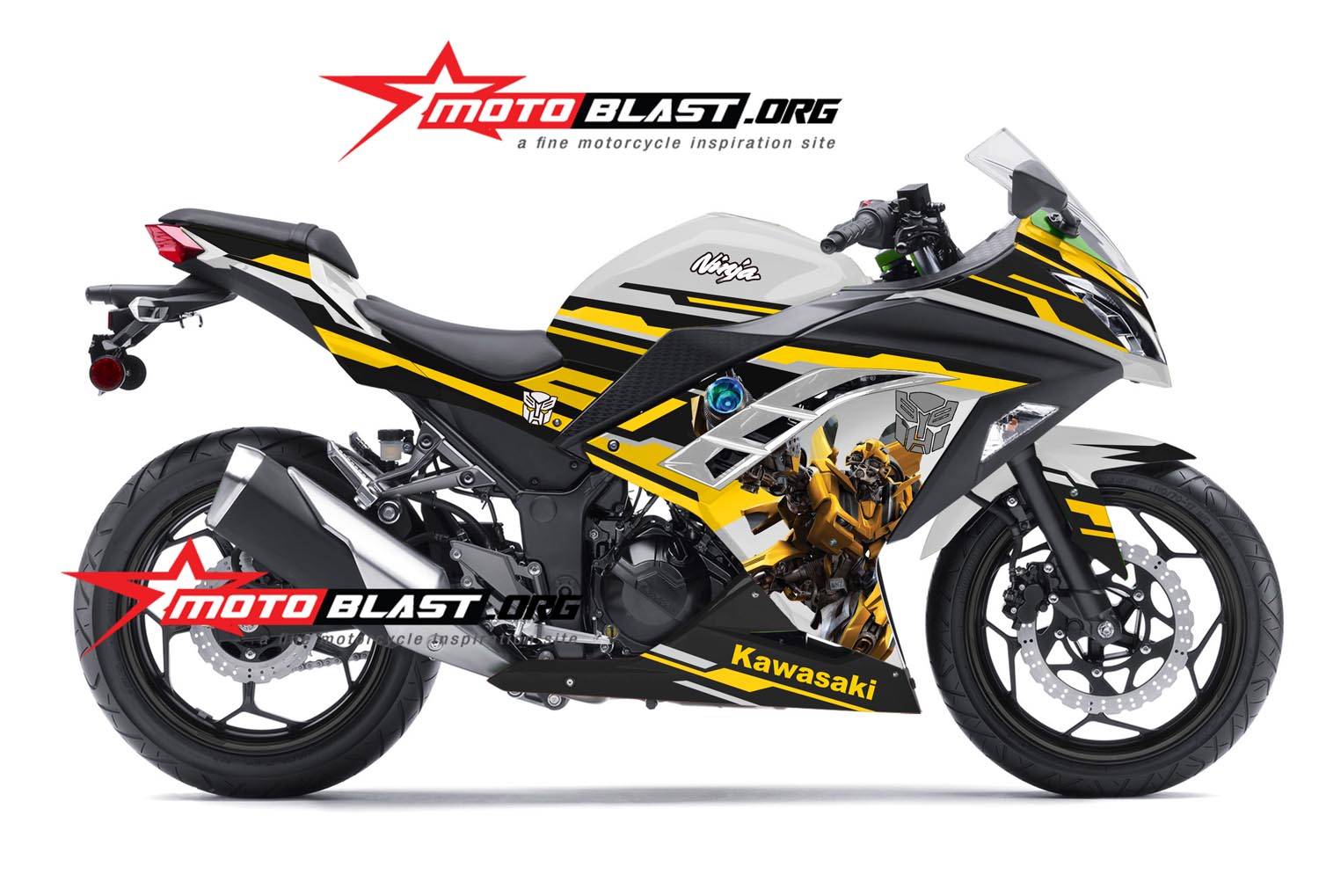 Modif striping kawasaki ninja 250r fi White - Bumble bee 