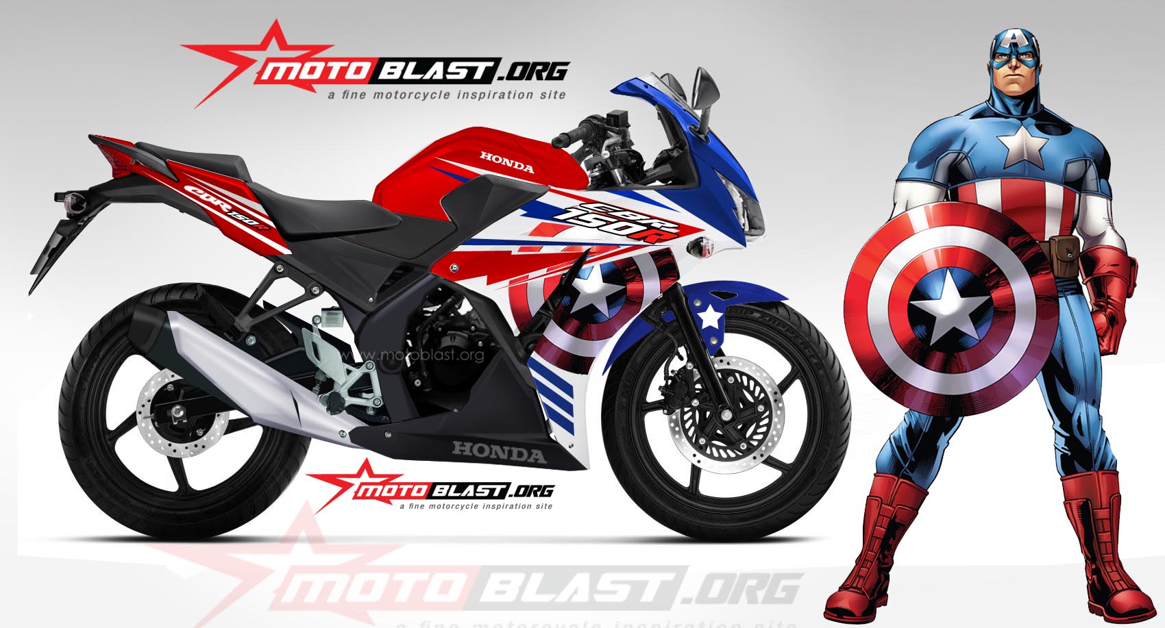 Modif Striping Honda CBR150R Indonesia RWB Captain America