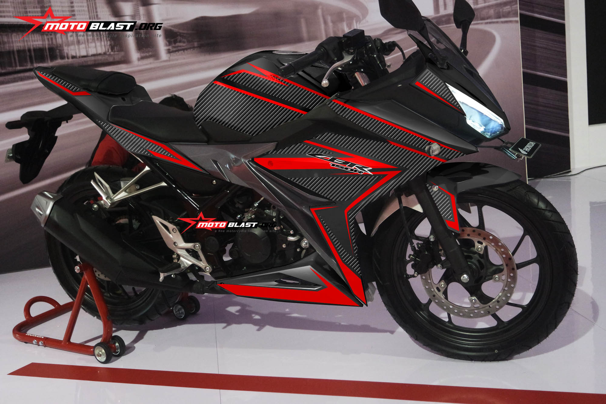 Modifikasi Striping Honda All New CBR150R 2016 Black Super Carbon MOTOBLAST