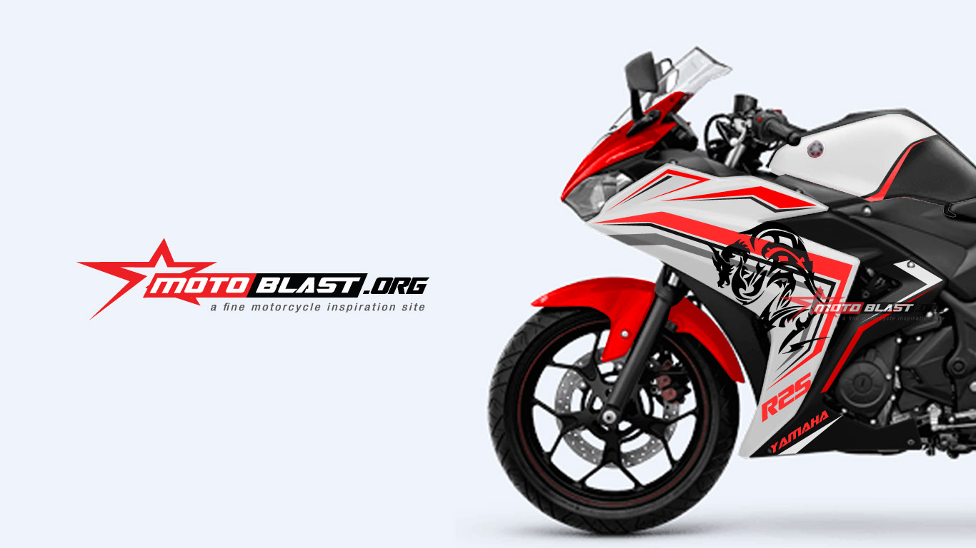 Motoblast Modifikasi Striping Yamaha R25 White Red Dragon