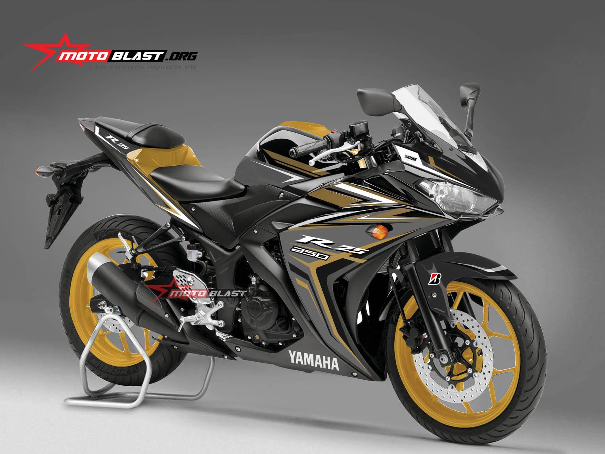 Motoblast Modifikasi Striping Yamaha R25 Black Gold