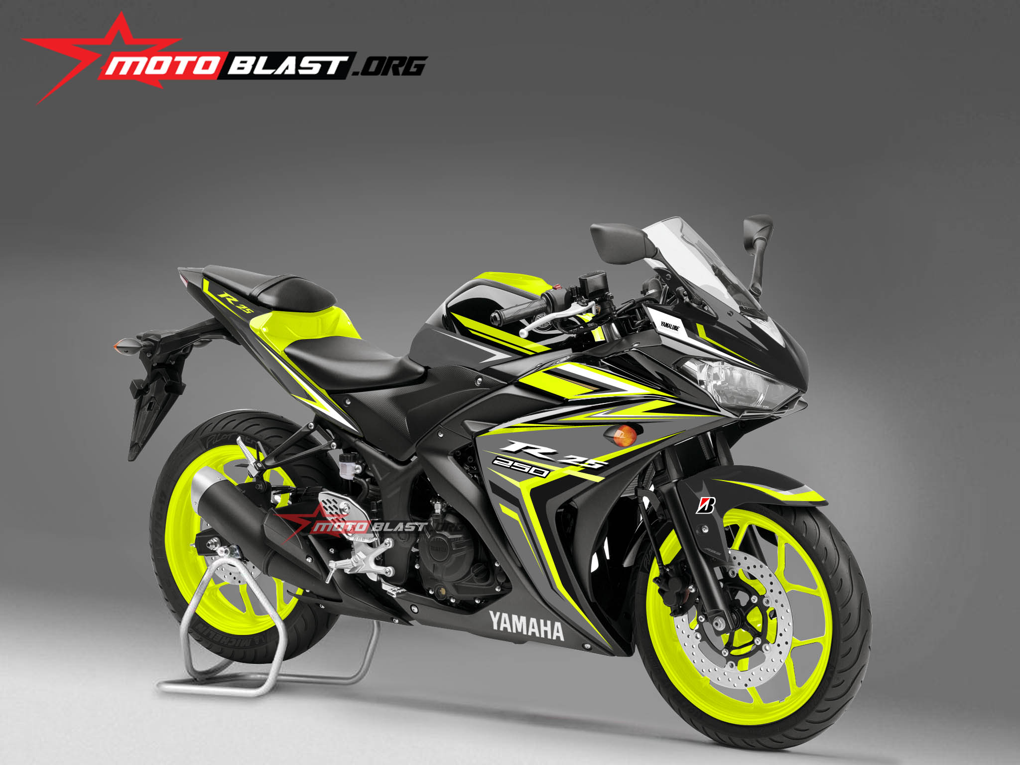 Motoblast Modifikasi Striping Yamaha R25 Black Green Lime