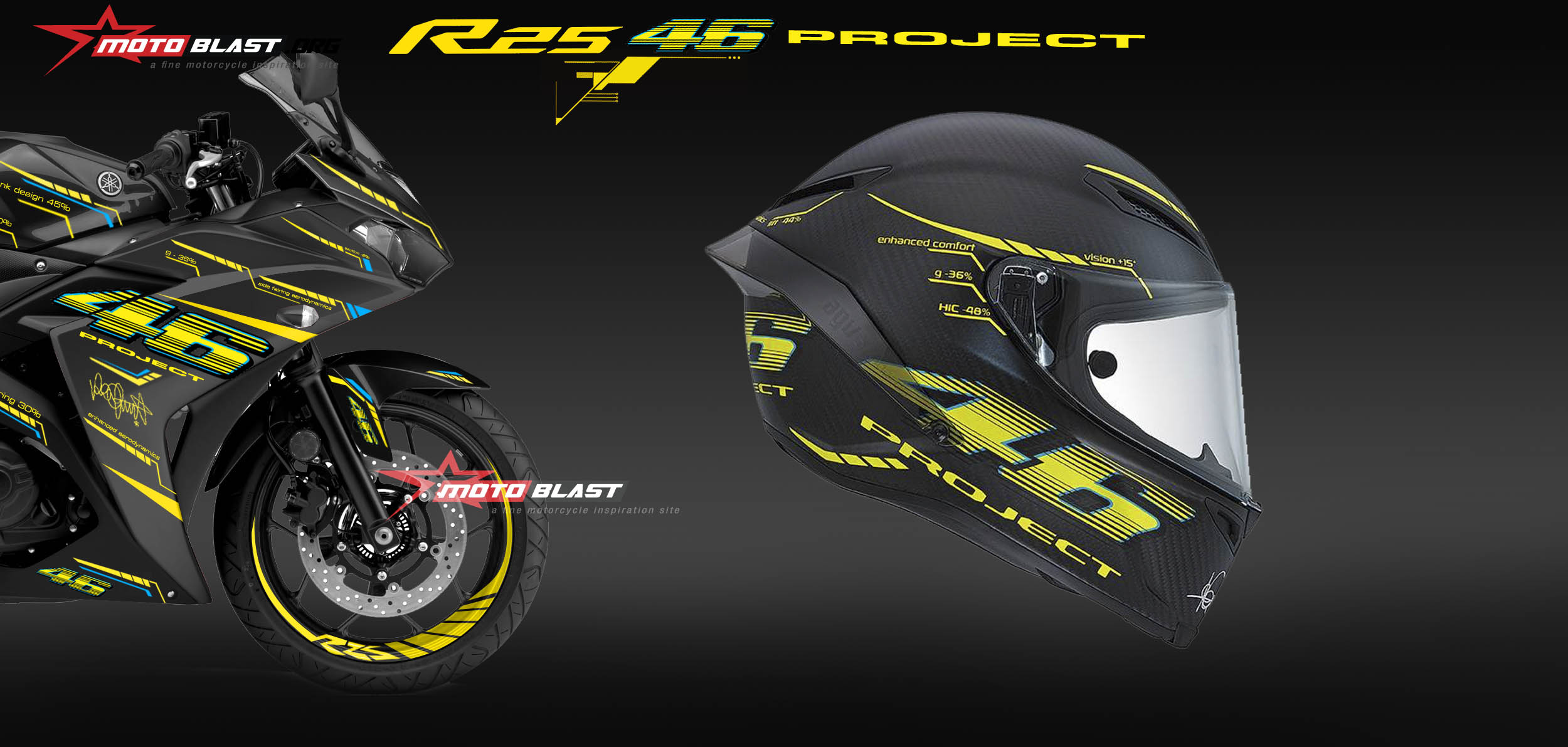 Motoblast Modifikasi Striping Yamaha R25 Black Ala Helmet