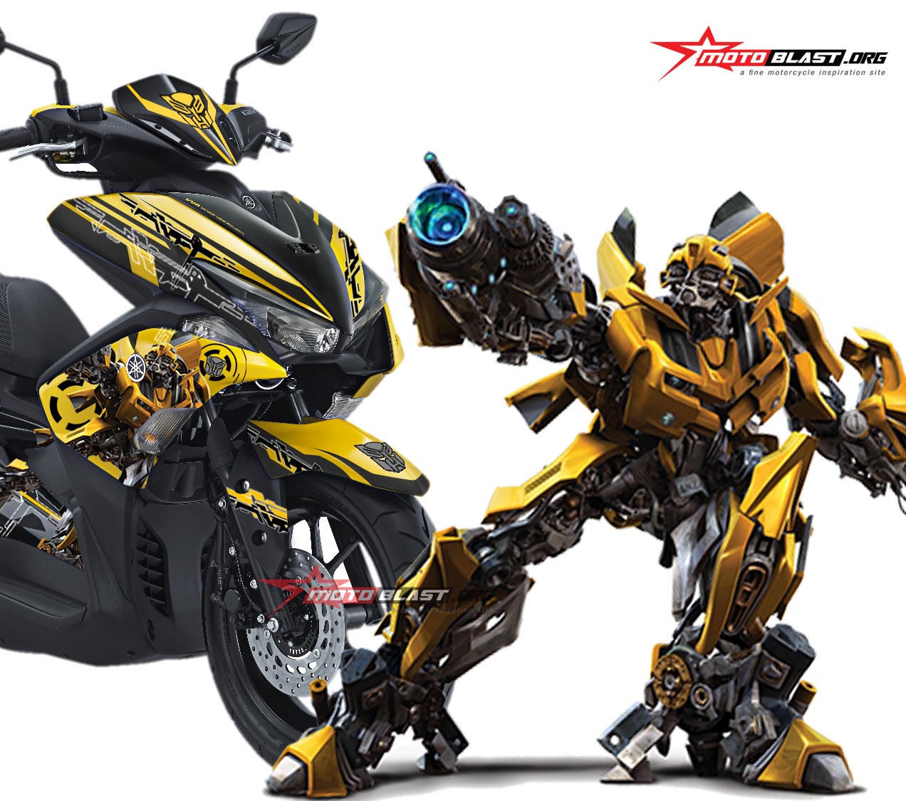First Modifikasi Striping Yamaha Aerox Yellow Transformer MOTOBLAST