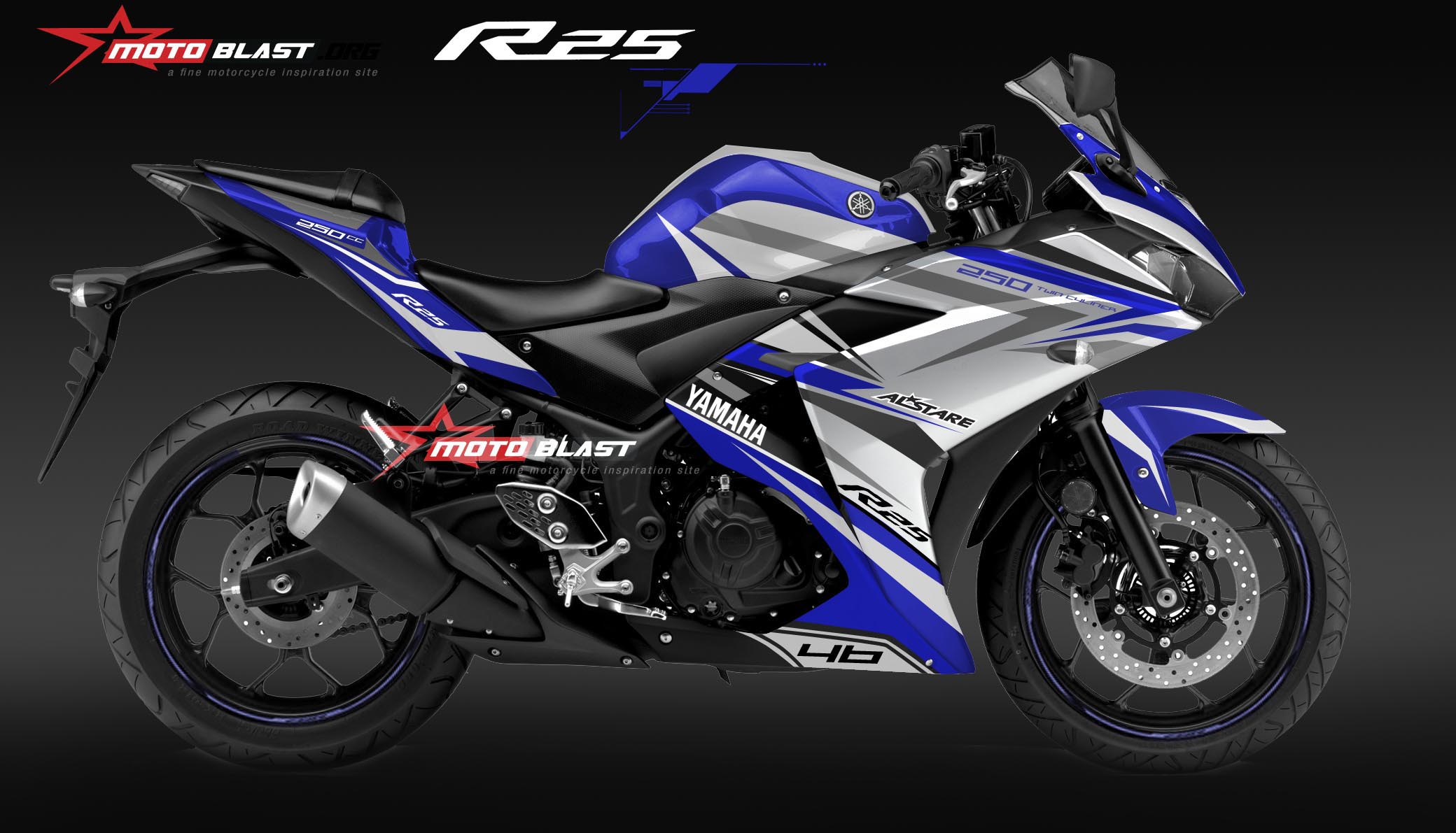 Motoblast Modifikasi Striping Yamaha R25 Blue Alstare