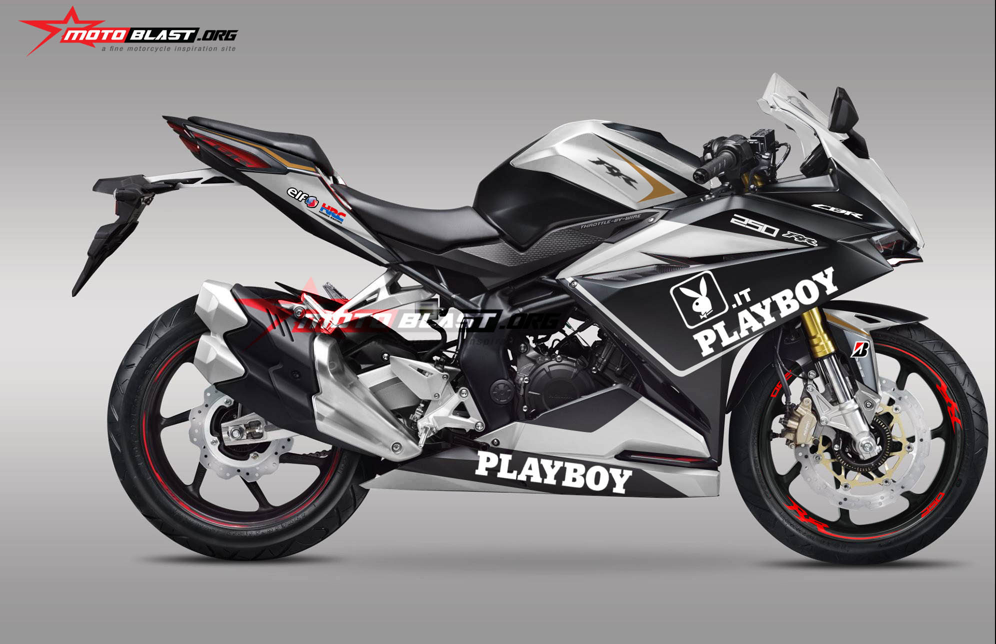 Motoblast Modifikasi Striping Honda CBR250RR Black Playboy
