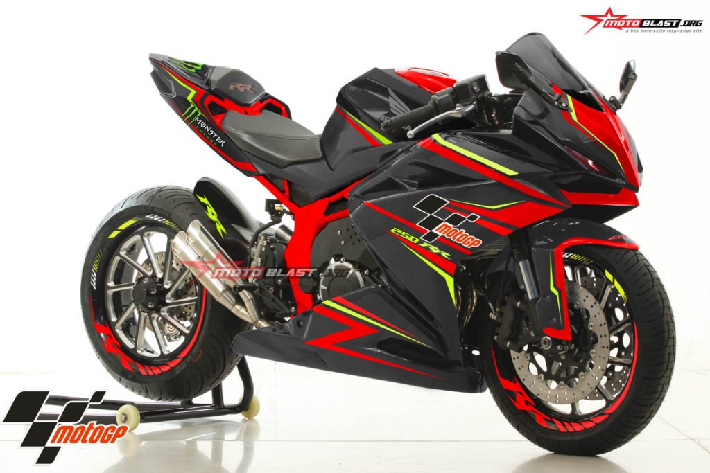 Modifikasi striping All New CBR250RE BLACK Red Green monster
