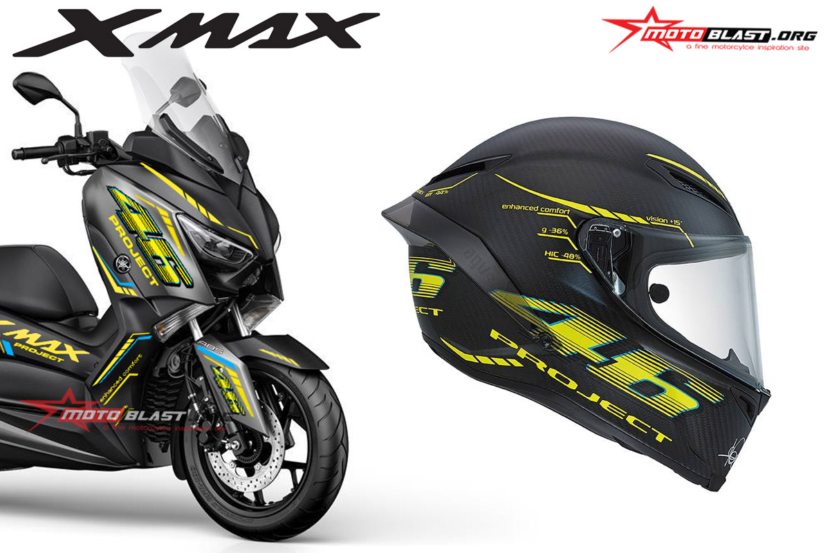 Modifikasi Striping Yamaha XMAX Livery Helmet VR46 Project MOTOBLAST