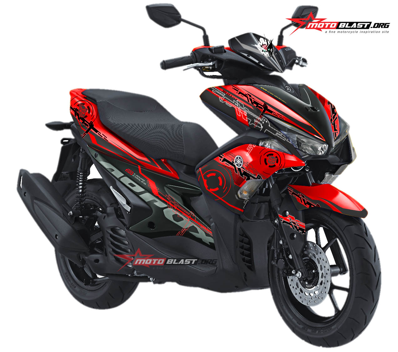 Motoblast Modifikasi Striping Yamaha Aerox 155 Red Techno