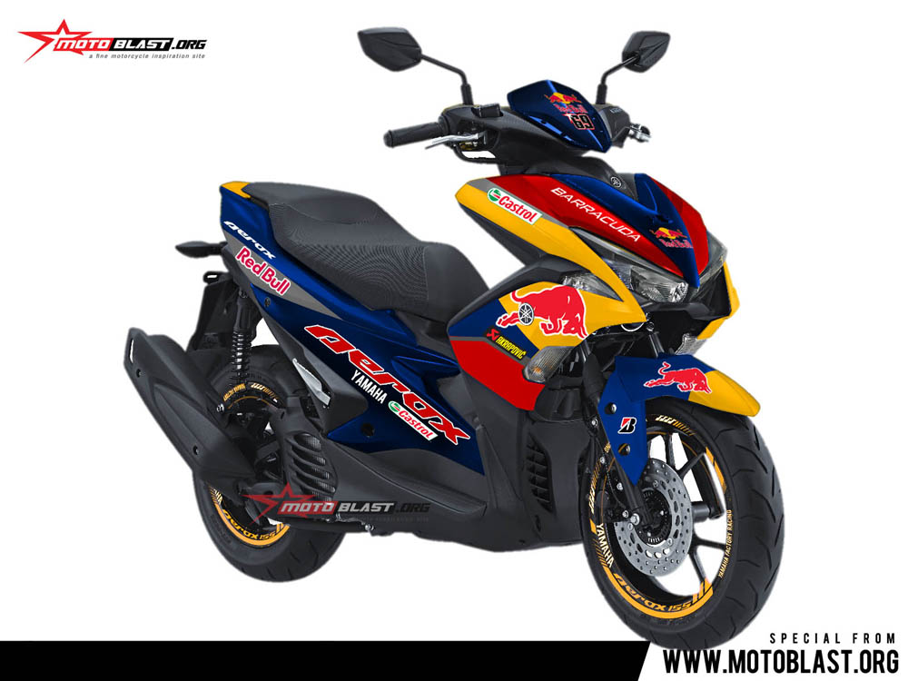 Modifikasi Striping Yamaha Aerox 155vva Blue matte livery REDBULL