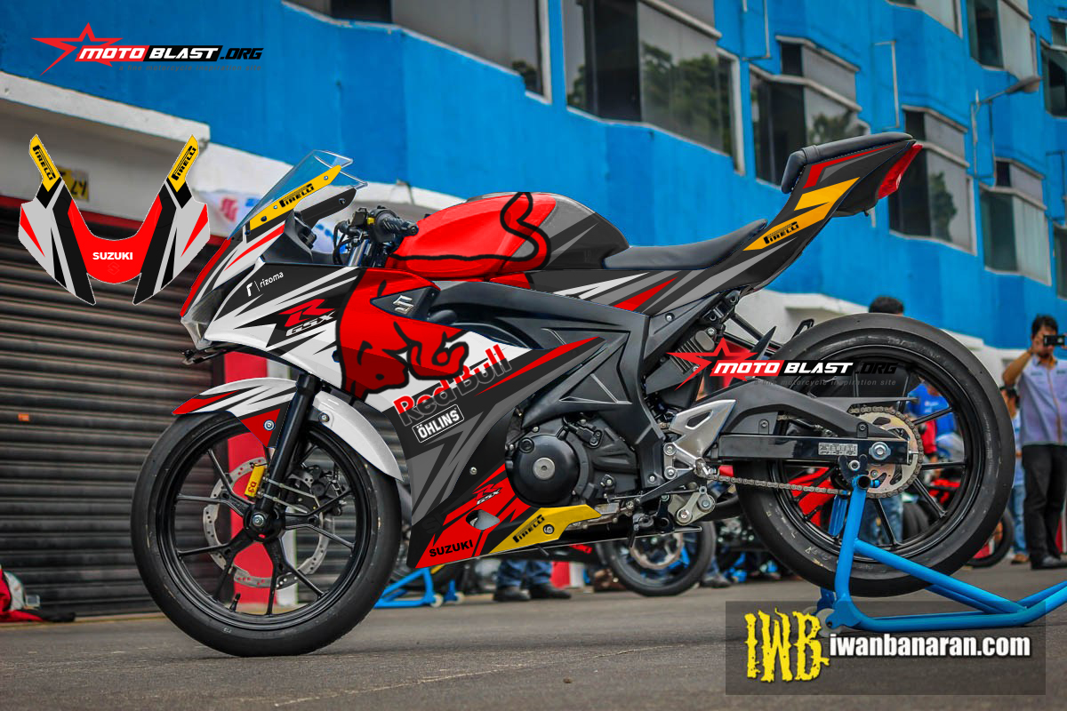 Modifikasi Striping Suzuki GSX R150 Livery Redbull MOTOBLAST