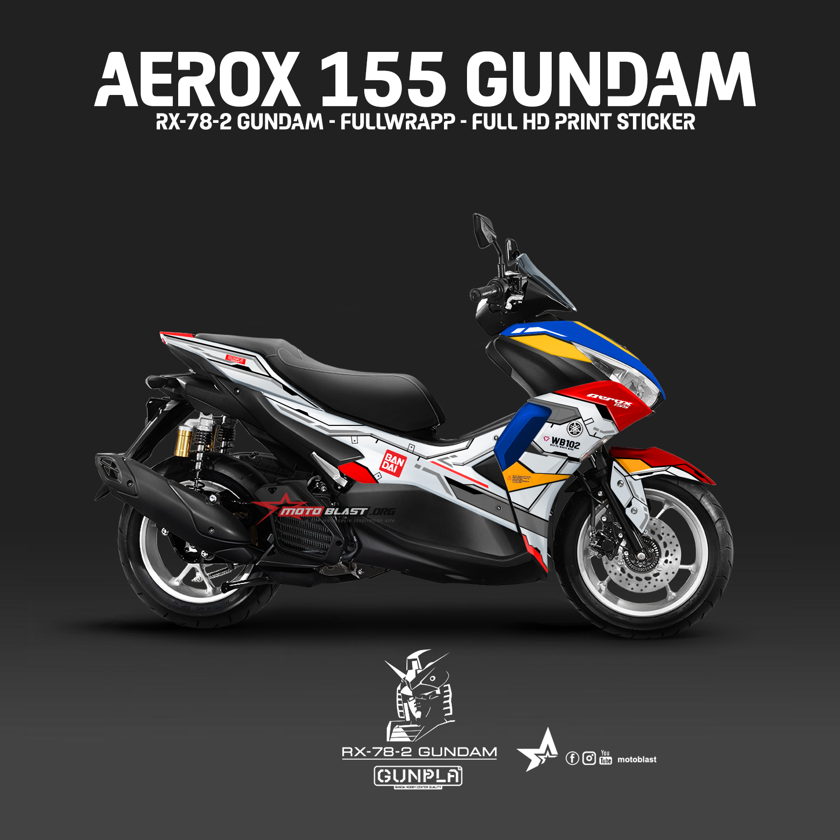 Modifikasi Striping Yamaha New Aerox 155 Gundam RX 78 2 MOTOBLAST