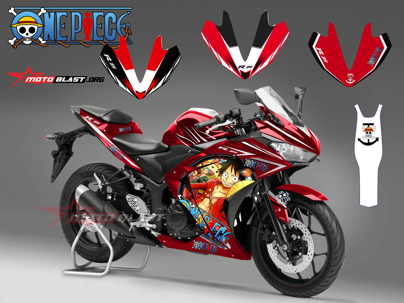 Modif Striping Yamaha R25 Red - One Piece! - MOTOBLAST