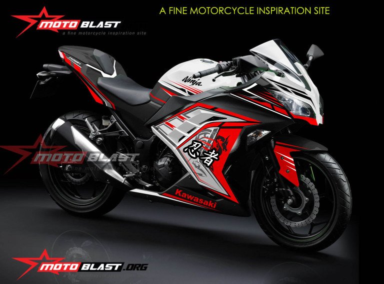 NINJA 250R FIWHITE- kanji dragon-RED2