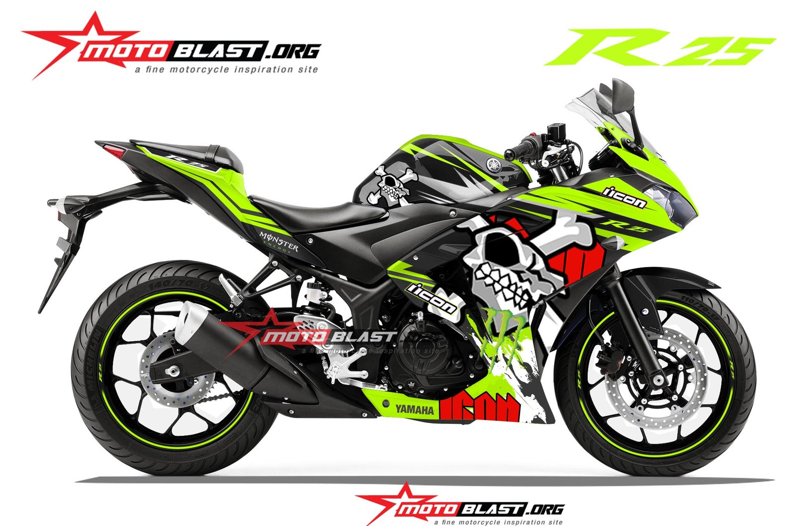 modifikasi yamaha R25-BLACK-SKULL-GREEN LEMON-MOTOBLAST