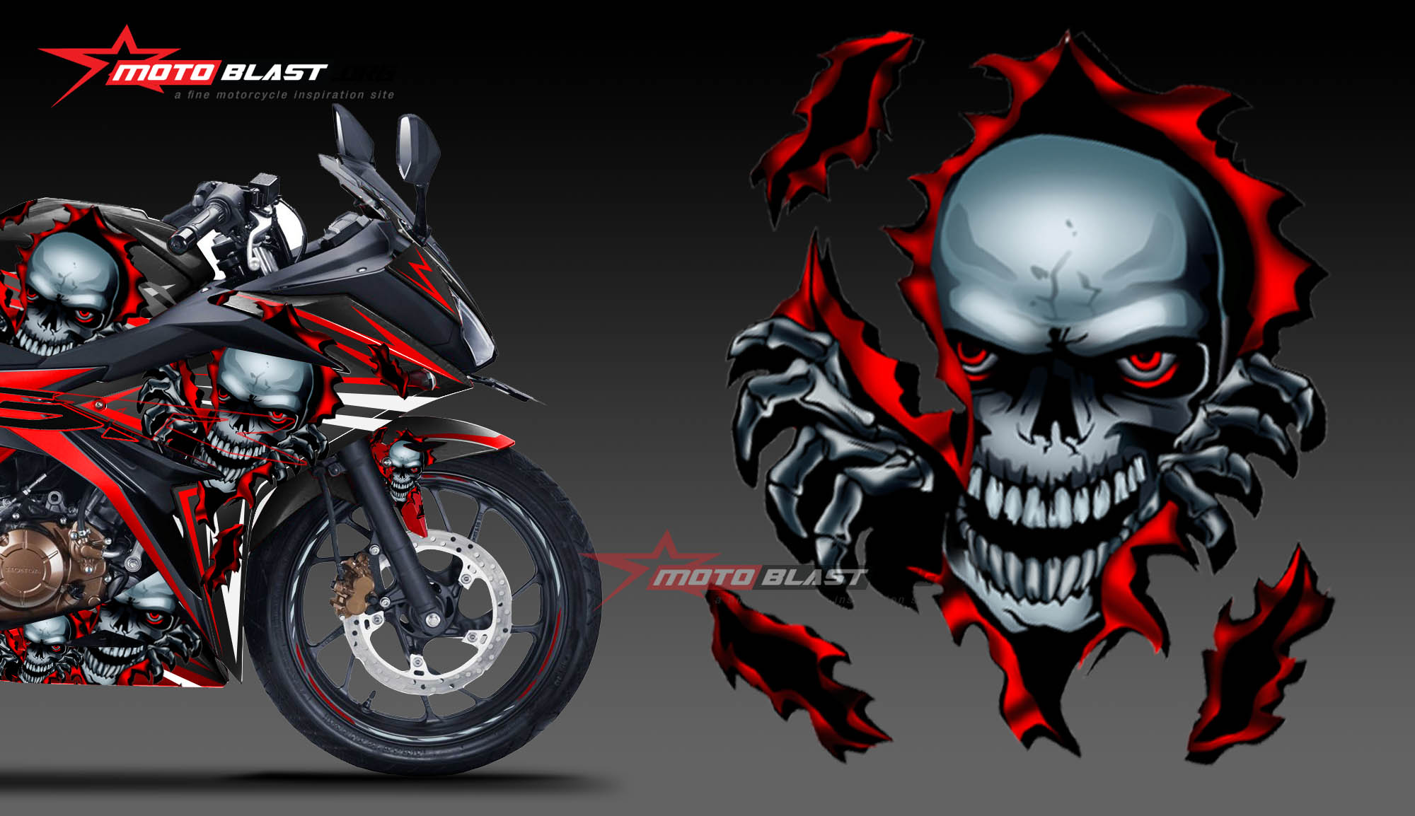 Graphic Kit Honda All New CBR150R Black Skull Horror MOTOBLAST