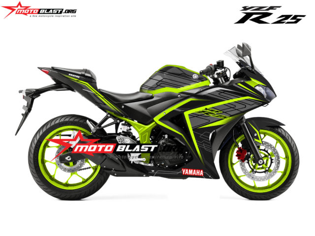 Graphic Kit Yamaha R25 Black Techno  MOTOBLAST