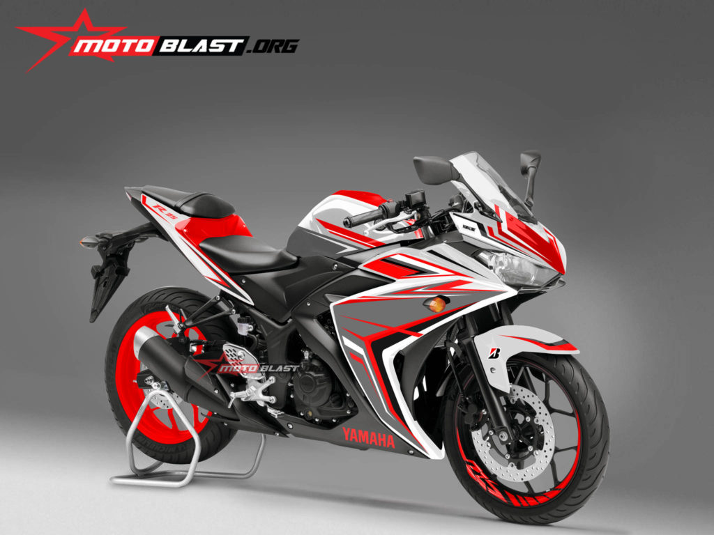 Modifikasi striping Yamaha R25 White Red Sporty  MOTOBLAST