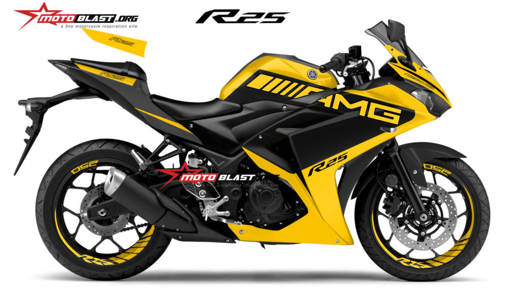  Modifikasi  Striping Yamaha R25 Yellow AMG Sporty ala MV 