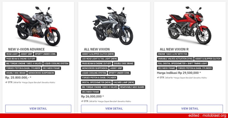 perbandingan harga new vixion advance - all new vixion - all new vixion r