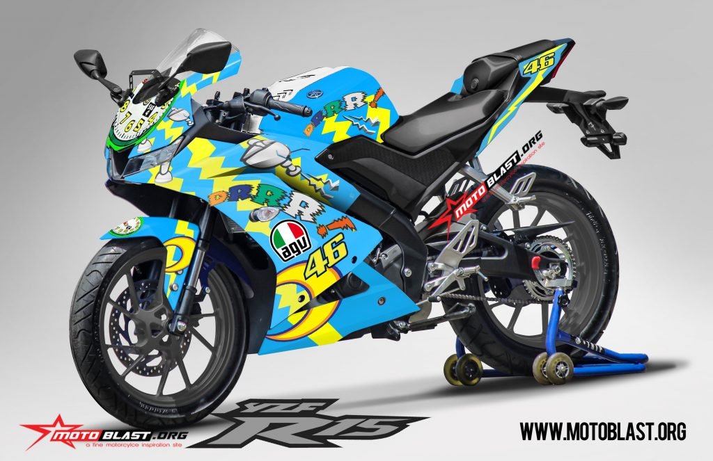 Yamaha R15 V3 tema AGV K3 Rossi Wakeup  MOTOBLAST