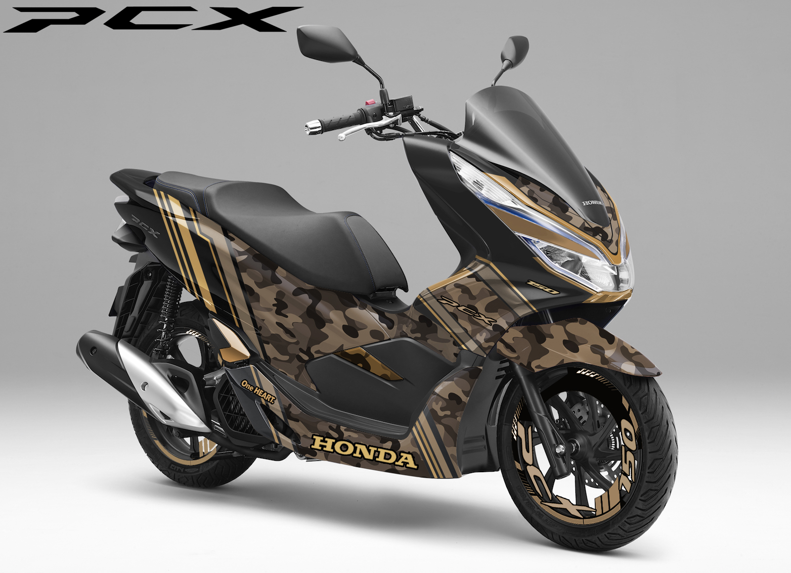 Modifikasi striping Honda PCX 150 Army Gold | MOTOBLAST