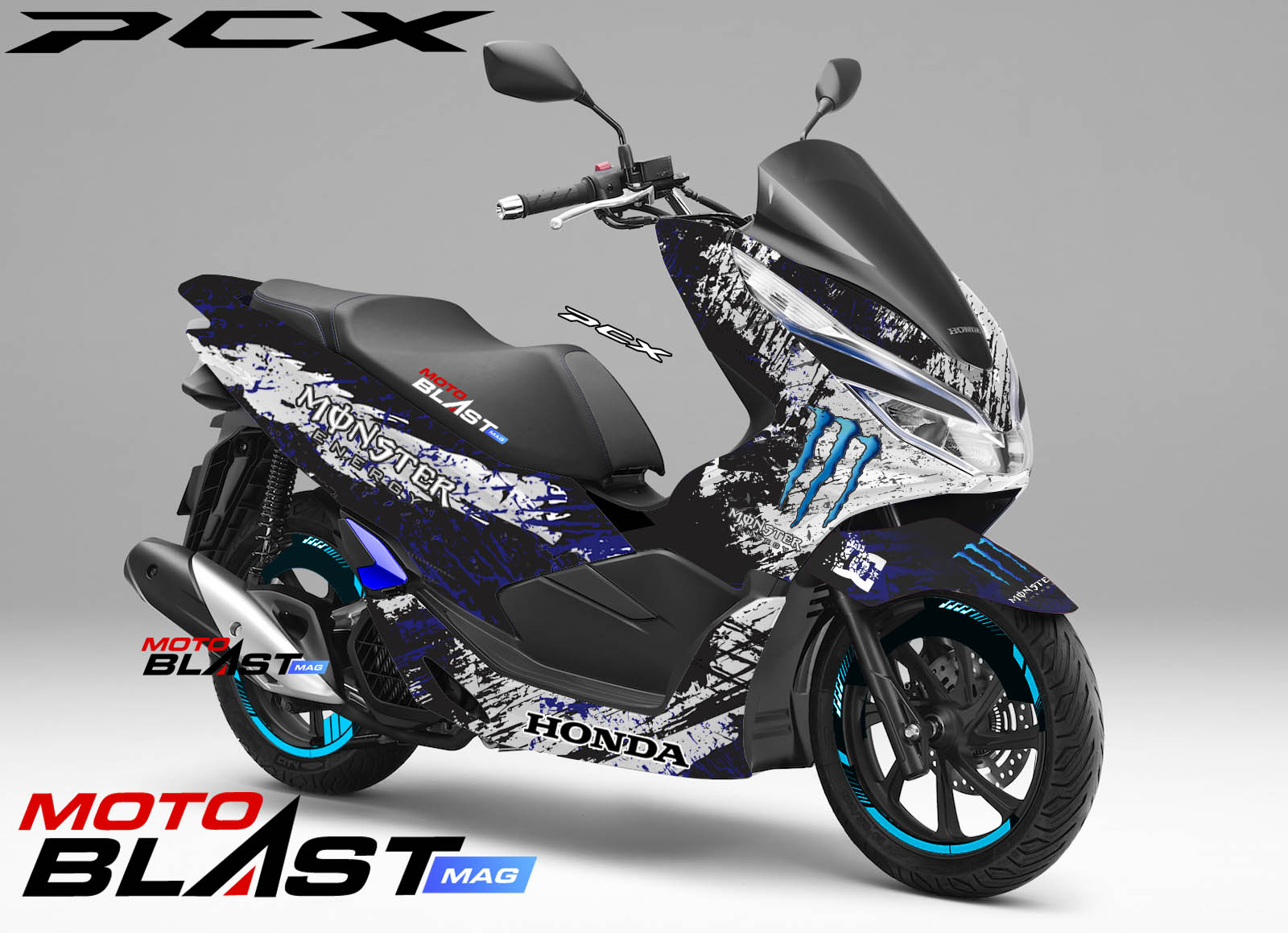 Modifikasi Striping Honda PCX 150 Monster blue | MOTOBLAST