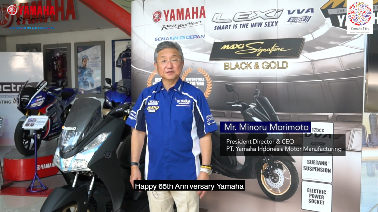 Minoru Morimoto (President Director & CEO PT YIMM) menyampaikan pesan khusus ulang tahun Yamaha di tahun 2020