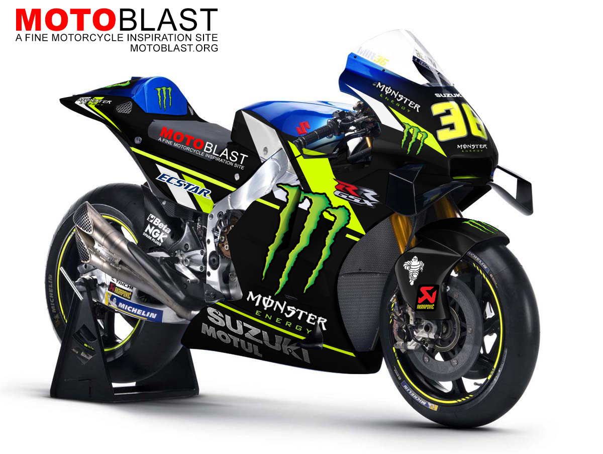 Perkiraan Grafis Suzuki GSX RR Livery Monster GP 2021 dari motoblast