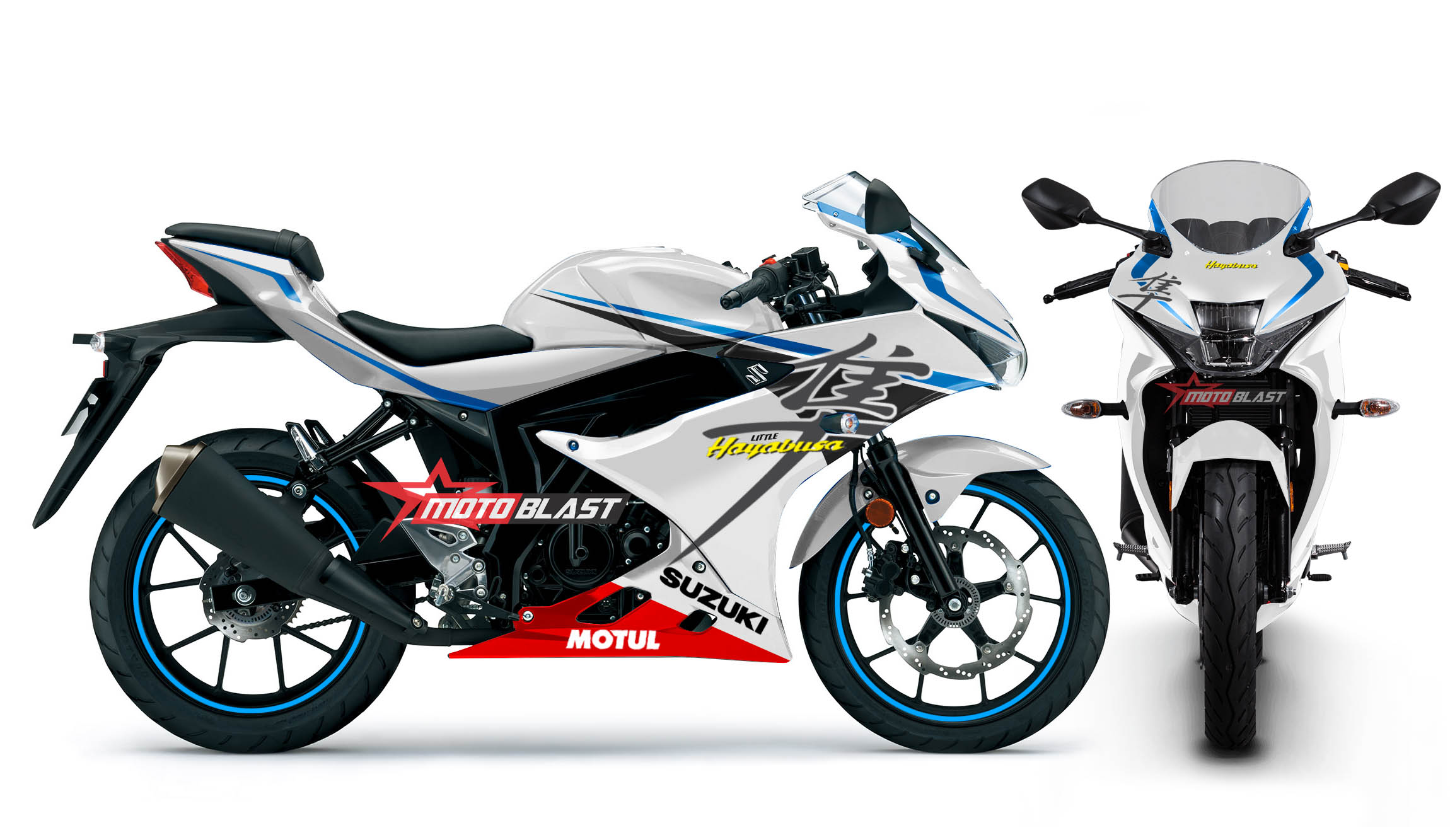 Modifikasi Striping Suzuki GSX-R 150 White Little hayabusa - MOTOBLAST