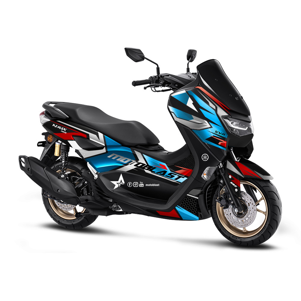 Modifikasi striping Yamaha New Nmax 155 Black shadow blue red - MOTOBLAST