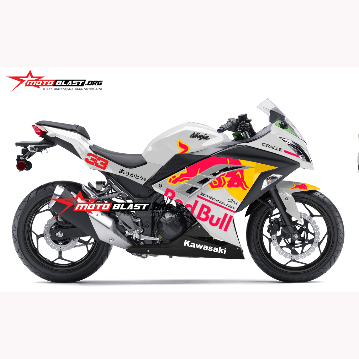 Modifikasi striping Kawasaki Ninja 250R Fi White Redbull - MOTOBLAST