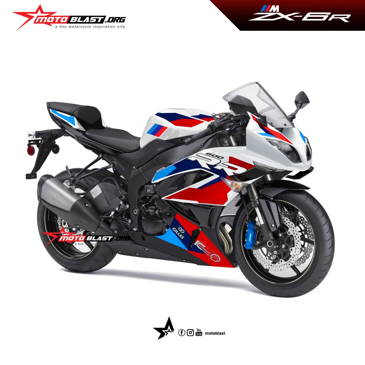 Digital Modifikasi Striping Kawasaki Ninja ZX6R tricolor - MOTOBLAST