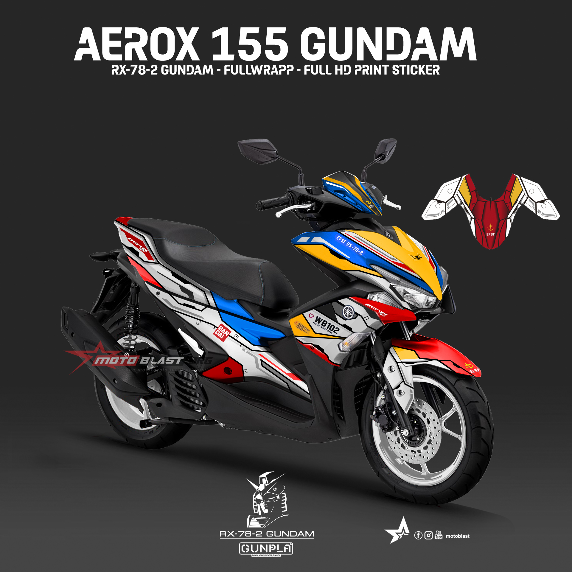 Modifikasi striping Yamaha Aerox 155 old livery Gundam - MOTOBLAST