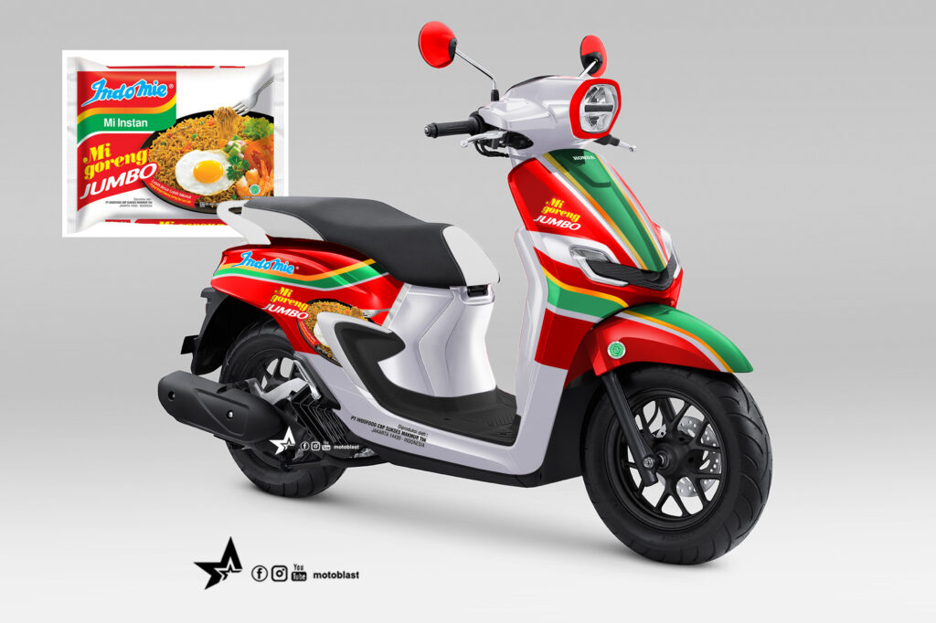 Modifikasi Striping Honda Stylo Livery Indomie Goreng Jumbo Motoblast