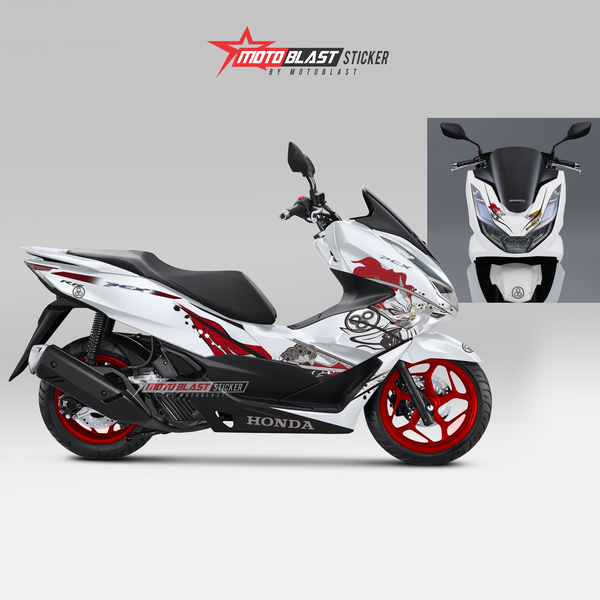 Modifikasi striping Honda PCX 160 white Garuda X Samurai white version ...