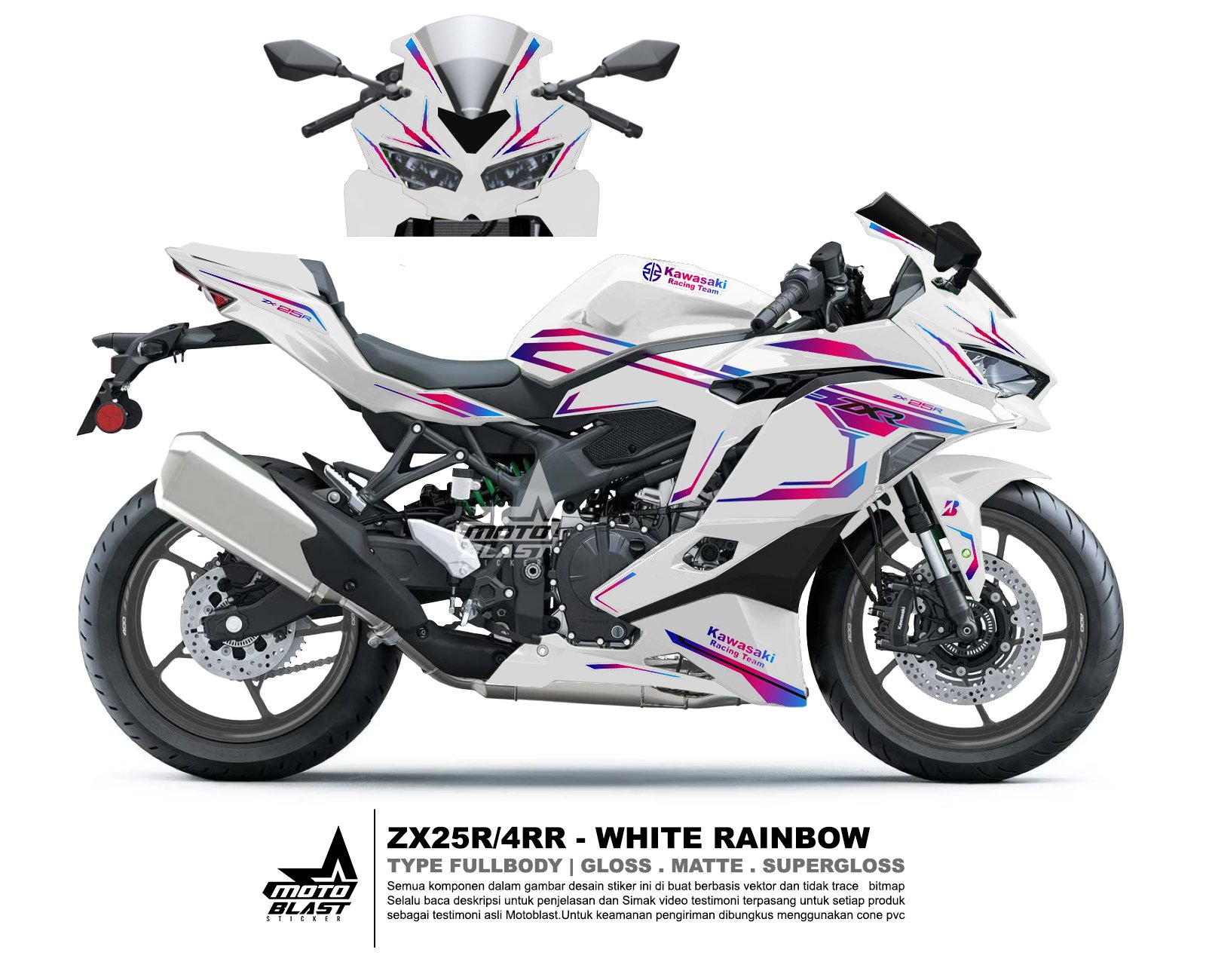 Modifikasi Striping Kawasaki ZX25R White Rainbow - MOTOBLAST